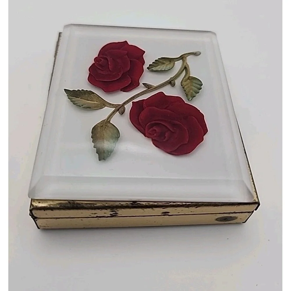 Bircraft Hand Crafted Lucite Reverse Carved Red Rose Pillbox Trinket Box READ